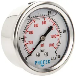 Profec Manometer 0 - 100 Bar, Glyzeringefüllt, Ø 63 Mm, 1/4 Zoll Anschluss Nach Hinten Axial, Überdruck-manometer