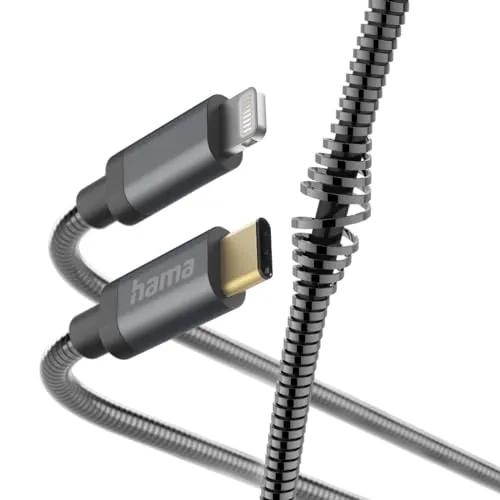 Hama USB C Ladekabel - Lightning Metal (USB 2.0, Metallkabelmantel, 3A, vergoldet, 480 Mbit/s, 1,5m) anthrazit