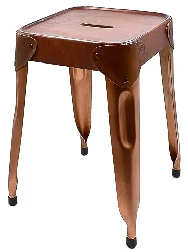 Stephans Möbelbörse Metall Hocker mit Ledersitzfläche, niedriger Barhocker, Sitzhöhe 46cm Tresenhocker, Eisen Bistrohocker im Industrie Design, Kupfer
