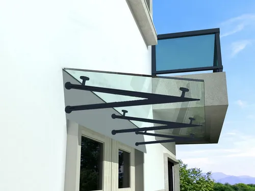 BuyLando.Shop Vordach Glaswerk Westfalen 250x90cm klar mit Haltern RAL7016 - Elegantes Glasvordach mit robustem VSG-Glas für optimalen Schutz und Langlebigkeit. Modernes Design und einfache Montage – perfekt für Eingänge und Terrassen.