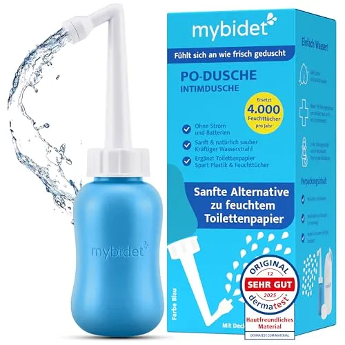 Die neue 3.0 MYBIDET Po Dusche Intimdusche mit Reisebeutel und Deckel, leichter zu drücken, Intimdusche Wochenbett, bei Beschwerden am Po, Reisebidet oder Popo dusche, Blau