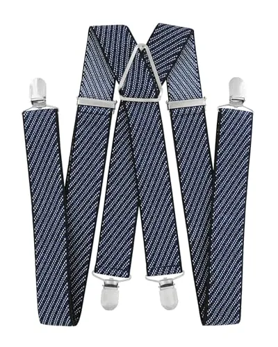axy Hosenträger für Herren breit 3,5 cm in X-Form mit 4 Hosenträger Clips extra stark längenverstellbar 35mm (Blau-gestreift)