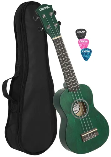 Cascha Sopran Ukulele Grün - Sopran-Ukulele in Grün, ideal für Einsteiger und Musikliebhaber. Mit hochwertigen AQUILA Saiten für brillanten Klang und inklusive Gigbag für einfachen Transport.