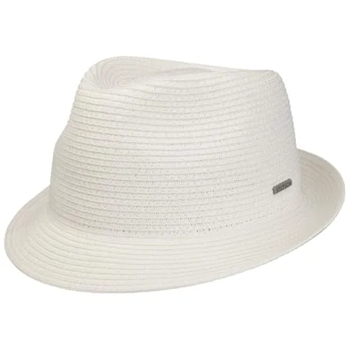 Stetson Plain Toyo Trilby Strohhut Unifarbener Klassischer Hut UV-Schutz 40+ Damen Herren Frühling Sommer weiß XL (60-61 cm)