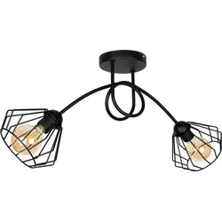 Retro Deckenleuchte Metall E27 70 cm - Stilvolle 2-flammige Lampe in Schwarz - Lampen - Zeitlose Retro Deckenleuchte aus Metall mit geschwungenen Armen und offenen Drahtschirmen für großzügige Lichtstreuung, ideal für Wohnzimmer, Küche und Büro.