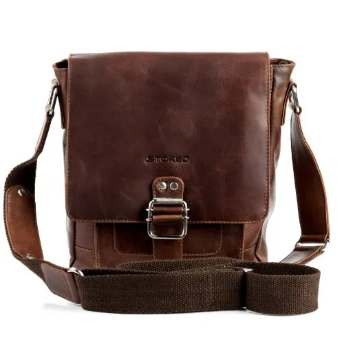 VS SID & VAIN Umhängetasche echt Leder - ipad Zoll Laptop Messenger bag STOKED M - Schultertasche mit Schultergurt - Ledertasche Herren und Damen braun handgefertigt