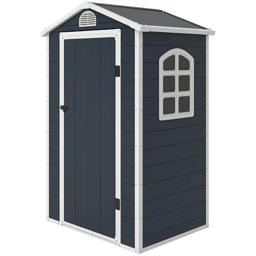 Outsunny Gerätehaus 134x104x204 cm - Grau - Gartenhaus aus langlebigem Polypropylen, mit schrägem Dach und verschließbarer Tür für optimale Lagerung und Schutz Ihrer Gartengeräte.
