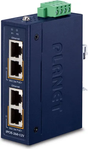 Planet Industrial 2-Port PoE+ Injector IPOE-260-12V