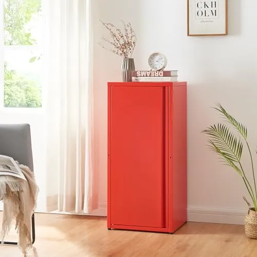 [en.casa] Metallschrank Burlöv - Vielseitiger Aktenschrank mit höhenverstellbaren Ablagen - Aktenschrank mit 2 höhenverstellbaren Ablagen, ideal für Büro und Werkstatt. Kompaktes Industriedesign in Rot für eine organisierte Arbeitsumgebung.