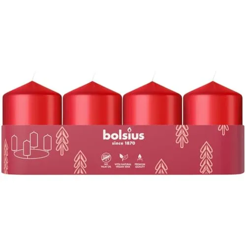 Bolsius Adventszeit Stumpenkerze rot 6cm 4-Pack in rot von Bolsius