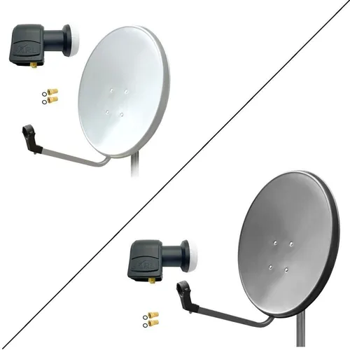 60cm HD Sat Anlage Twin LNB - Digital Antenne für 2 Teilnehmer - Hochwertige SAT-Antenne aus rostfreiem Stahl, wetterfest und ideal für UHD 4K Empfang. Perfekt für sicheres Fernsehen, auch bei schlechtem Wetter. Lieferumfang: Antenne, Twin LNB und 2 vergoldete F-Stecker.