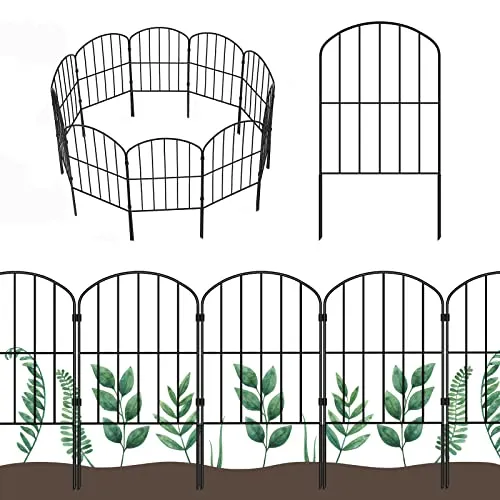 OUSHENG Dekorativer Gartenzaun, 10 Paneele, 3 m (L) x 61 cm (H), rostfreier Metalldraht, Tierbarriere für Hund, Blumeneinfassung für Hof, Landschaft, Terrasse, Outdoor-Dekoration, gewölbt