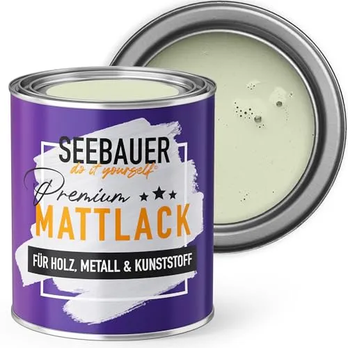 SEEBAUER diy Mattlack Hellgrün 375ml für Innen & Außen (No. 716 Mystic Bamboo) Möbelfarbe ohne Schleifen - Hybrid-Lack für Holz, Metall, Kunststoff - Holzlack, Möbellack hohe Deckkraft