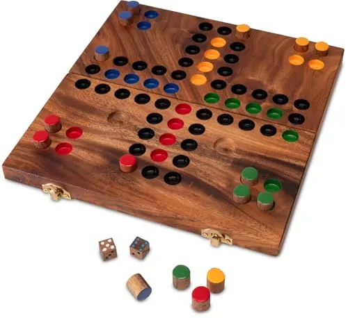 Logoplay Holzspiele Spielesammlung Ludo L Klappbar mit goldenem Metallverschluss