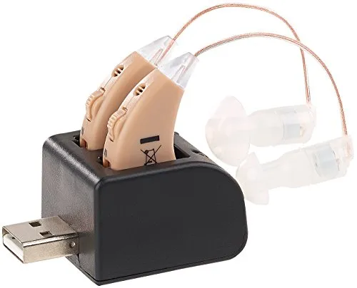 newgen medicals Hörverstärker HV-340: Akku-betriebener Soundverstärker - Hörverstärker für bis zu 40 dB mehr Lautstärke, ideal für Sprachverständnis. Mit USB-Ladeschale und 40 Stunden Laufzeit für höchsten Komfort.