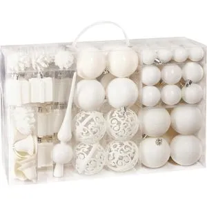 BRUBAKER Weihnachtskugeln 8000.01, creme weiß, Kunststoff, Set mit 101 Teilen
