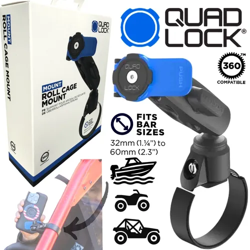 QUAD LOCK 360 Roll Cage Mount für Handy - Handyhalter für Buggy-Rollkäfige, robust und stabil, ideal für Outdoor-Abenteuer, mit einfacher Montage und sicherem Halt.