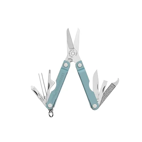 Leatherman Micra - Edelstahl-Schlüsselanhänger Multi-Tool in Arctic Blue - Multitool mit 10 Funktionen, darunter Federschere und Messer, ideal für unterwegs und immer griffbereit am Schlüsselbund.