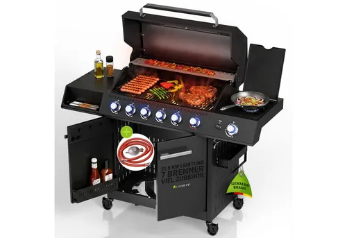 JUSKYS® Gasgrill Tennessee 6+1 – Professioneller Grillwagen mit 6 Edelstahlbrennern - Leistungsstarker Gasgrill mit 6 Brennern und Seitenkocher für perfekte Grillresultate. Großzügige Grillfläche und durchdachte Ausstattung für ein unvergessliches BBQ-Erlebnis. Ideal für Grillmeister!