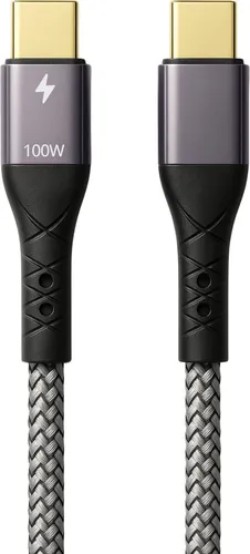 ProfiPatch USB C auf USB C Kabel 1m 100W PD 3.0 5A E-Mark Chip grau Goldkontakt Textil USB Datenkabel, Schnellladekabel für Notebooks, Laptops und Handys