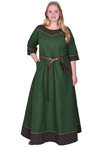 Battle-Merchant Mittelalter Kleid Damen Gesine lang | Wikinger Kostüm mit Taschen - Freizeitkleid für Damen aus schwerem Canvas-Stoff, ideal für Mittelaltermärkte und Karneval. Mit praktischen Eingriffstaschen und authentischem Design für einen beeindruckenden Auftritt.