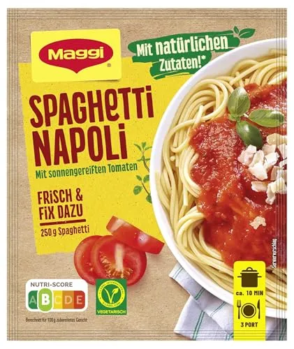 MAGGI Fix für Spaghetti Napoli - Würzmischung für Pasta - Fixprodukte für 3 Portionen, mit natürlichen Zutaten und Gelingsicherheit. Ideal gewürzt mit sonnengereiften Tomaten, Basilikum und Oregano für ein schnelles Pasta-Gericht.