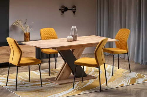 Design Esstisch HA-111 Eiche Wotan - Schwarz matt, ausziehbar - Esstisch aus MDF/Spanplatte, ausziehbar von 130 bis 175 cm, ideal für gemütliche Familienessen im Esszimmer.