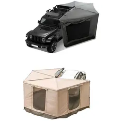 270° Grau Automarkise/Zelt mit Vorzelt 250x200cm für die Beifahrerseite Dachzelt Markise - Grau/Grün