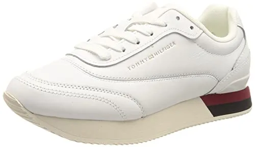 Tommy Hilfiger Damen Runner Sneaker Sportschuhe, Weiß (White), 41 EU - Damen-Sneaker aus 100% hochwertigem Leder, bieten perfekten Tragekomfort und elegantes Design, ideal für jeden Anlass.