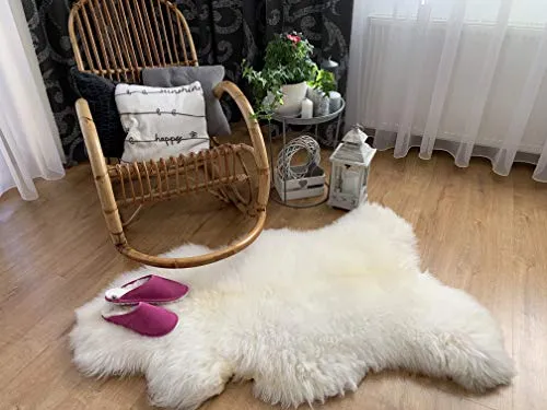 Sheepmania Lammfell Echt Ungeschoren Groß - Dichtes Langhaar Schaffell Echt bis 10 cm - Teppich Decke Kamin Lammfelldecke Kinderwagen - Weiß
