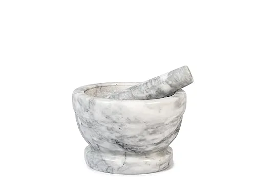 H&H Mortaio In Marmo Bianco Con Pestello Cm 18