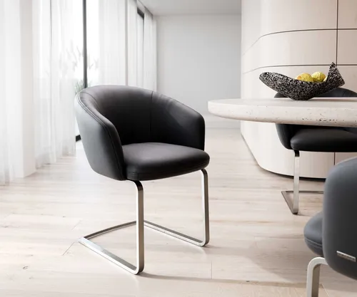 DELIFE Schwingstuhl Caja-Flex - Eleganter Freischwinger mit Echt-Leder und Taschenfederkern - Esszimmerstuhl mit hochwertigem Echtlederbezug und punktelastischer Unterstützung durch Taschenfederkern, ideal für besonderen Sitzkomfort und stilvolles Wohnen.