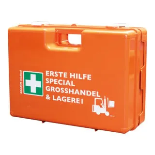 GRAMM Verbandkoffer Special für Großhandel und Lager - Praktischer Erste-Hilfe-Koffer nach DIN 13 157, ideal für Großhandelsunternehmen und Lagerhäuser. Robustes Design, verstellbare Inneneinteilung und umfangreiche Ausstattung für schnelle Hilfe im Notfall.