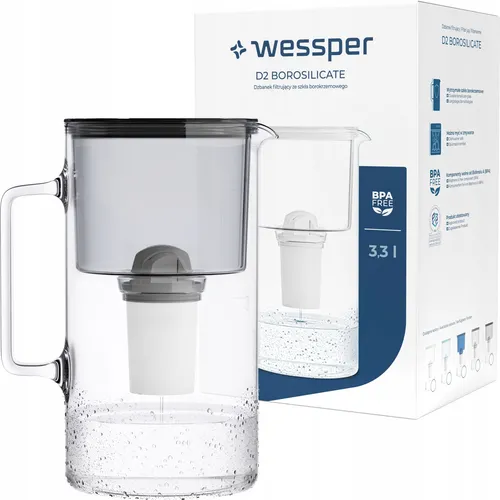 Gläserne Filterkanne Wessper 3,3 l Schwarz + 1X Filter Aquaclassic NTM-235FZ
