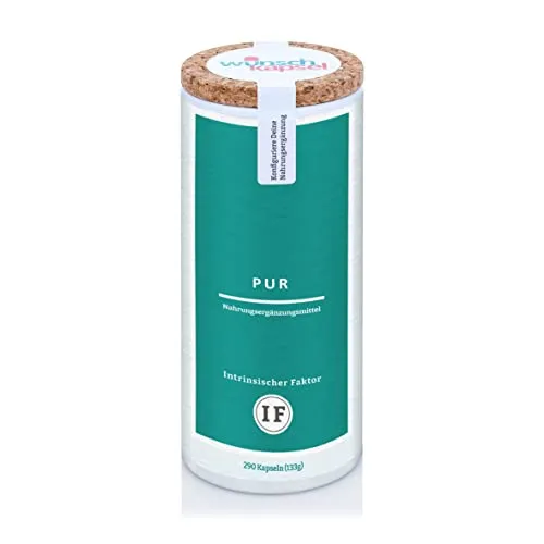 Intrinsic Factor Pur (IF, 35 mg täglich), das Transportmedium für Vitamin B12, 290 vegane Kapseln aus deutschen Wunschkapsel-Manufaktur, exklusiv von Hand gefertigt