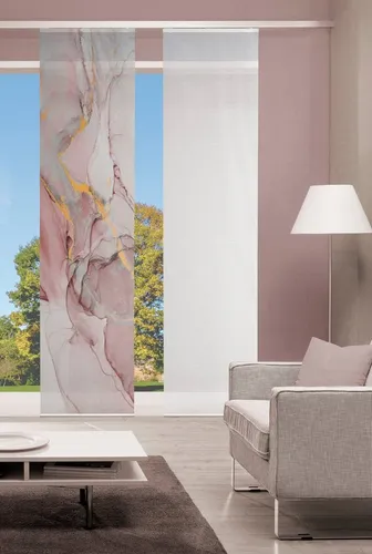 Vision S Schiebegardine MARMOSA - Fertiggardinen mit halbtransparentem Stoff in Bambus-Optik, digital bedruckt für brillanten Effekt und inklusive Paneelwagen für einfache Montage.