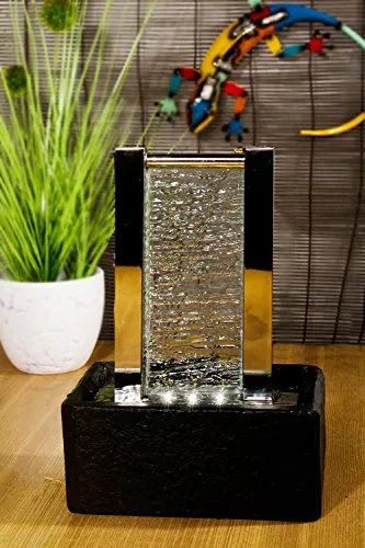 KÖHKO® Zimmerbrunnen Cha Cha 25001 - Eleganter Tischbrunnen aus Schiefer und Edelstahl mit LED-Beleuchtung, ideal für stimmungsvolle Akzente in jedem Raum oder Garten.