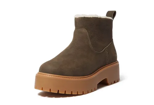 Timberland Womens Mid Warm Lined Boot - Dunkelbraun, Weite 8 - Wanderschuhe mit warmem Kunstfellfutter und antimikrobiellem OrthoLite-Fußbett für Komfort und Unterstützung. Ideal für Alltag und Freizeit, aus nachhaltigen Materialien gefertigt.