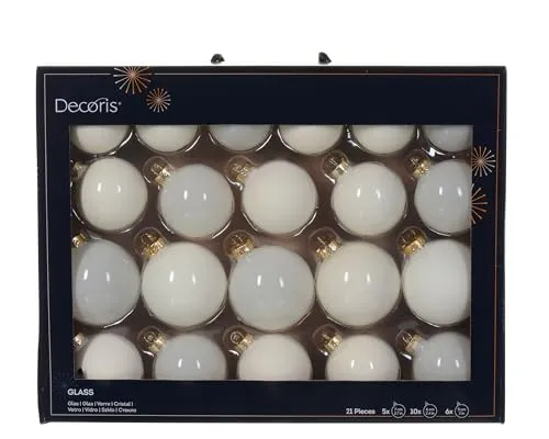 Decoris Weihnachtskugeln Glas 5-7cm 21er Set - matt & glänzend & transparent - Christbaumkugeln Weihnachtsbaumkugeln für Weihnachtsbaum - Kerstbal Glas d7 cm wolwit Ass 21st I kerst Wollweiss