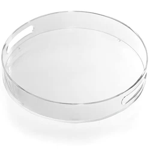 Kurtzy Transparentes Rundes Serviertablett mit Griffen - 30 cm Durchmesser - Servierplatten: Robustes, auslaufsicheres Acryl-Tablett mit Griffen, ideal für stilvolles Servieren von Essen und Getränken. Leicht zu reinigen und vielseitig einsetzbar.