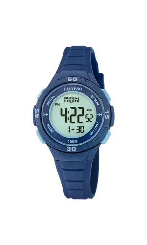 Calypso Digital Teenager Armbanduhr K5830/5 - Blau - Stylische digitale Armbanduhr für Jugendliche mit Stoppuhr und Alarmfunktion. Wasserdicht bis 10 ATM, robustes Kunststoffgehäuse und komfortables Silikonarmband.