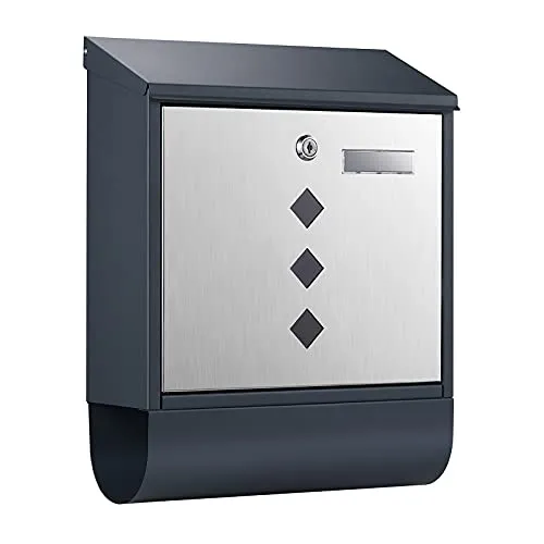 Wiltec Designer Briefkasten V36 Anthrazit mit Edelstahl