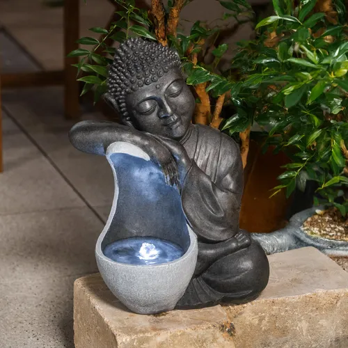 Produktbild esotec Solarbrunnen Buddha ruhend 45cm mit LED Wasserquelle
