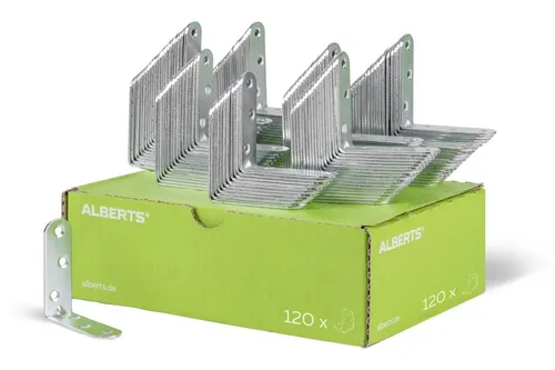 Alberts 40x Winkelverbinder – 60x60x19mm Bauwinkel für stabile Konstruktionen - Winkel & Holzverbinder, ideal für Möbelbau und Renovierungen, 120 Stück aus robustem, verzinktem Stahl für hohe Stabilität.