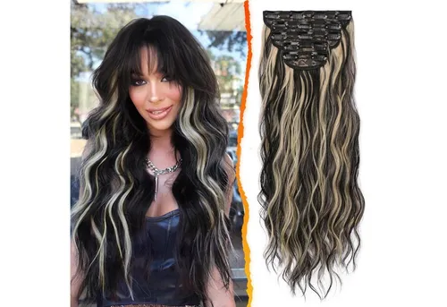 LuxusKollektion Kunsthaar-Extension Clip in Extensions 50cm Highlight Wellige Haarverlängerung 5PCs