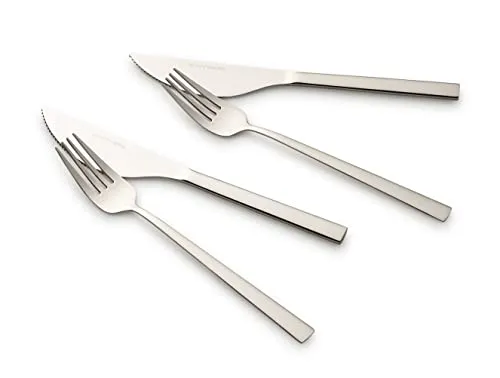 ECHTWERK Pizzabesteck-Set, Pizzaset, Steakbesteck, Essbesteck 8-teilig für bis zu 4 Personen, Mit 4 Pizzamessern und 4 Pizzagabeln aus Edelstahl, Silber-Edition Angelini