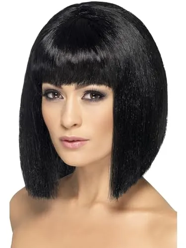 Smiffys Kokette Perücke, Schwarz, Kurz mit Pony Halloween