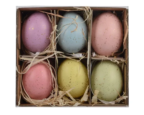 Decoris season decorations Osterei, Ostereier zum Aufhängen 4x6cm mit Sprenkeln 6er Box Pastell