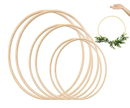 6-Pcs DIY Bambus Ringe Set - 3 Größen Makramee Hoops (12cm, 15cm, 17,5cm) - Bambus Floral Ringe für Traumfänger, Hochzeit & Dekoration