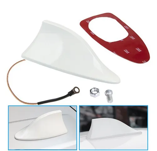 Bolwins A65C Universal Shark Fin Auto Dachantenne AM/FM selbstklebend weiß Dachantenne (AM & FM Signal, für Innenbereich & außenbereich, Verstärkung: 5 dB), AM & FM Radioempfang, Shark-Fin-Design, selbstklebende Montage